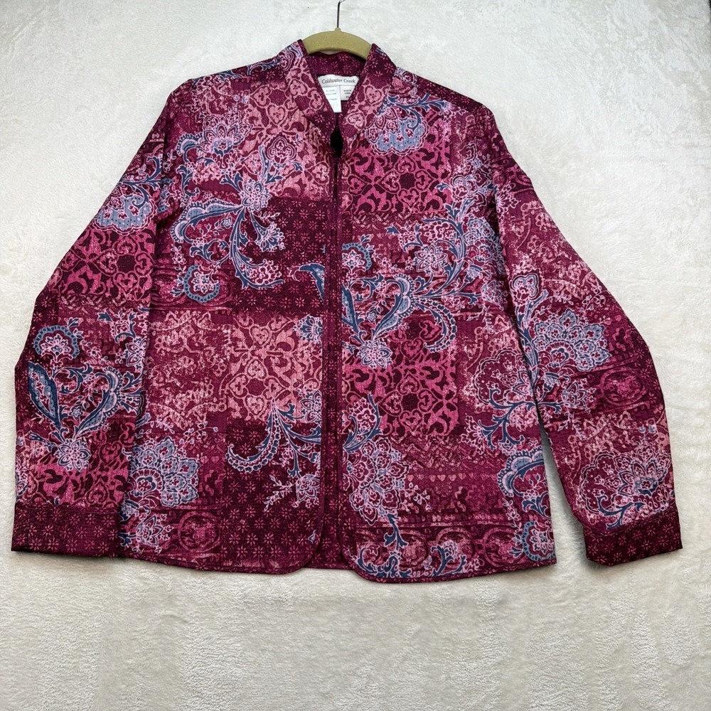 Coldwater Creek Quilted Jacket Women's XS Paisley Patchwork Zip Pink Blue - Picture 2 of 11